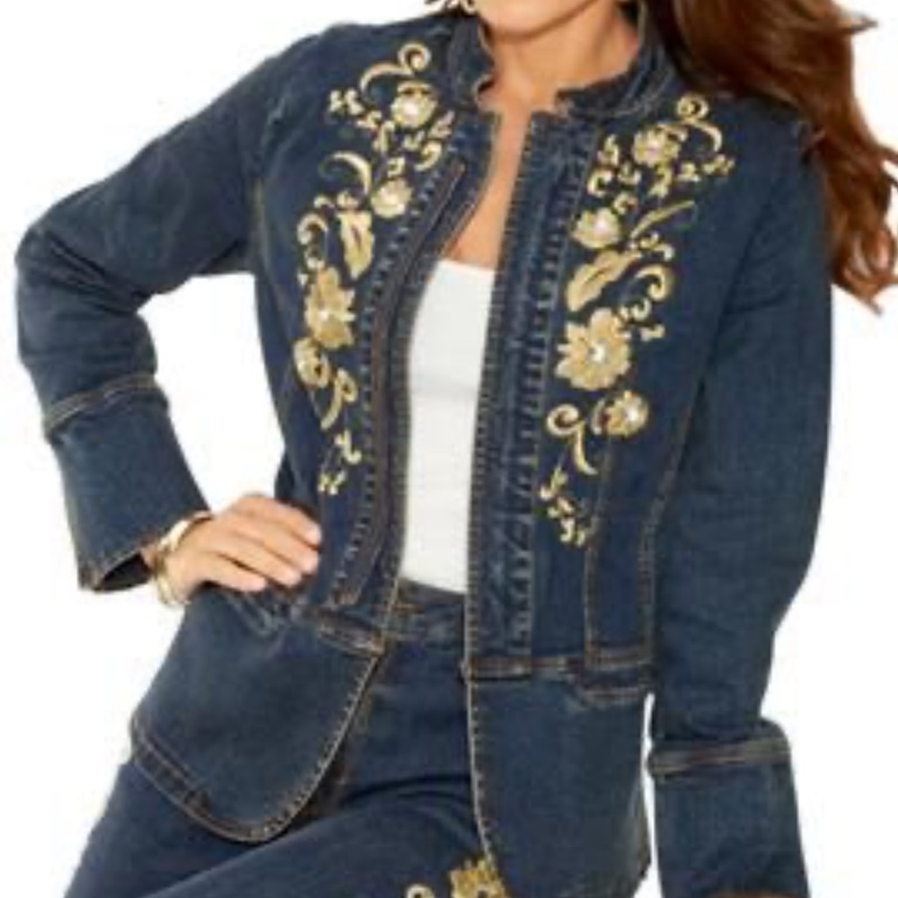 Denim jean Jacket mandarin collar countrycore western cowgirl embroidered peplum